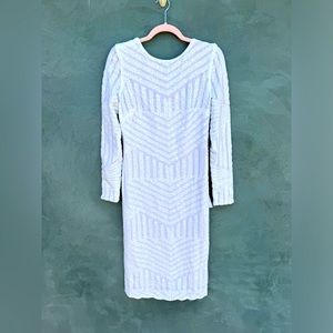 NWT DRESS THE POPULATION WHITE 3 quarter sequin dress size Large.